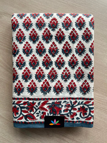 Handblock Printed Mul Cotton Saree - 34420-34421
