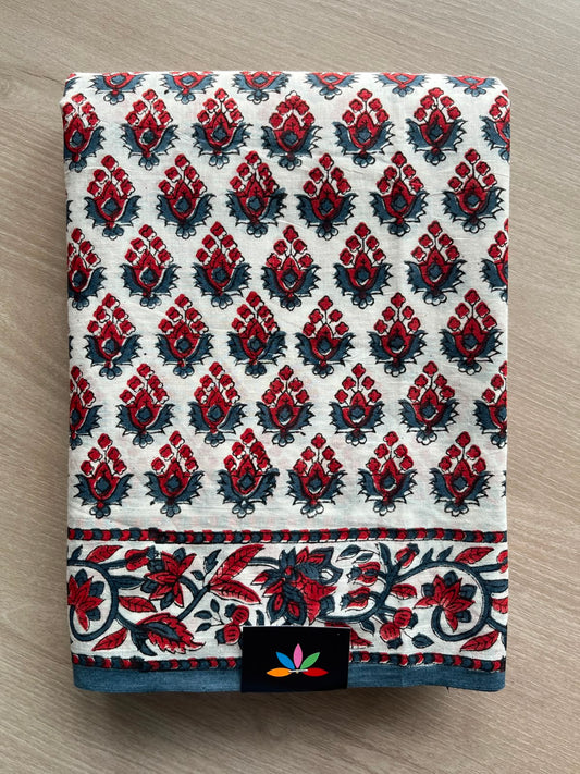 Handblock Printed Mul Cotton Saree - 34420-34421
