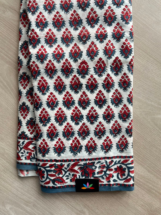Handblock Printed Mul Cotton Saree - 34420-34421