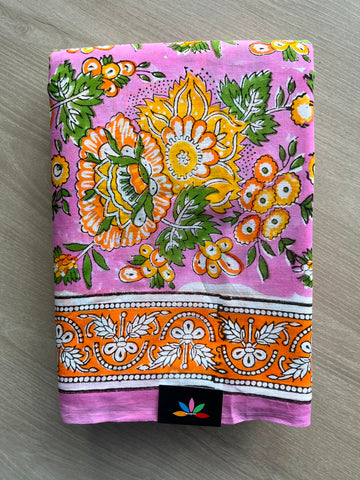 Handblock Printed Mul Cotton Saree - 34422-34423