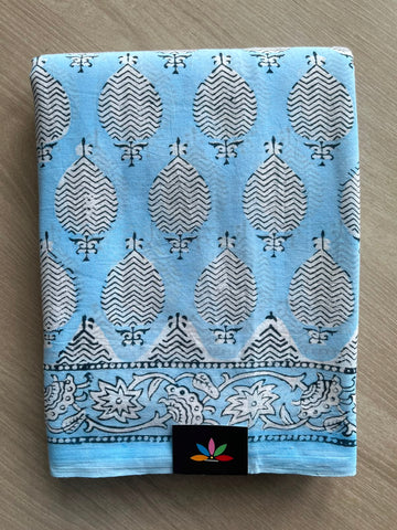 Handblock Printed Mul Cotton Saree - 34424-34425