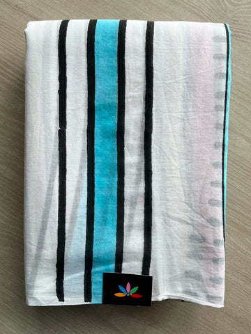 Handblock Printed Mul Cotton Saree - 34435