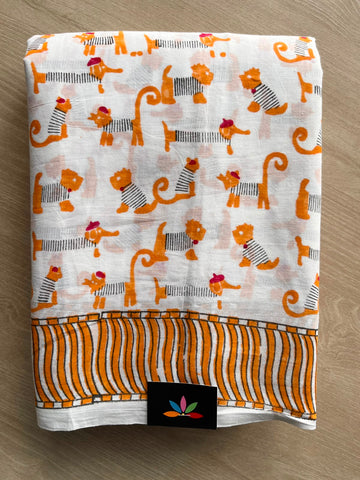 Handblock Printed Mul Cotton Saree - 34436