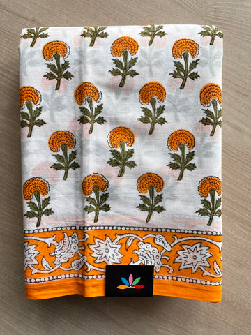 Handblock Printed Mul Cotton Saree - 34437
