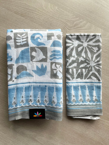 Handblock Printed Mul Cotton Saree - 34438