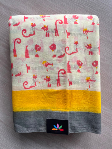 Handblock Printed Mul Cotton Saree- 34446-34448