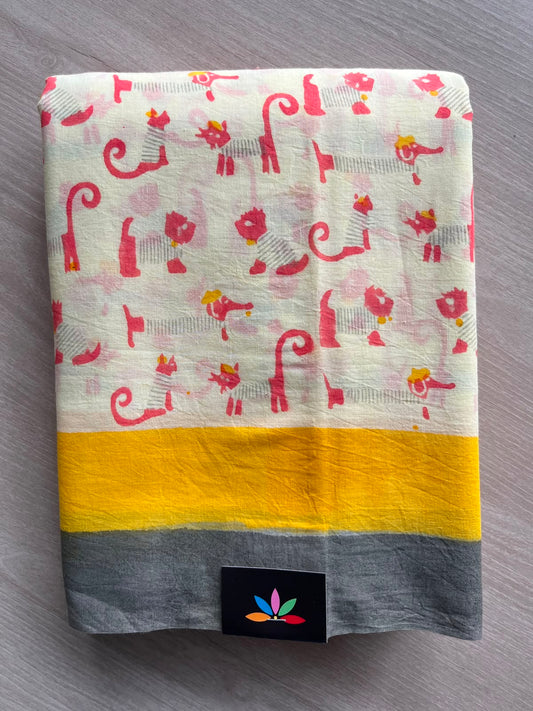 Handblock Printed Mul Cotton Saree- 34446-34448