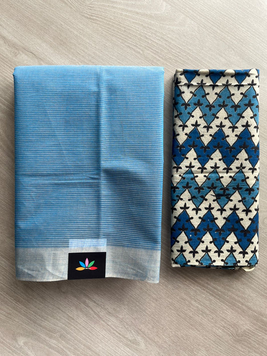 Plain Mangalagiri Cotton Saree with Printed Cotton Blouse - 32309