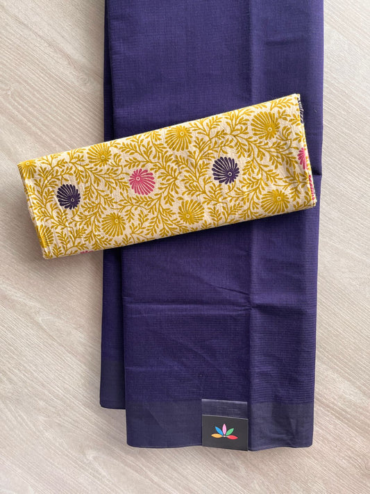 Plain Mangalagiri Cotton Saree with Printed Cotton Blouse - 32313_32314