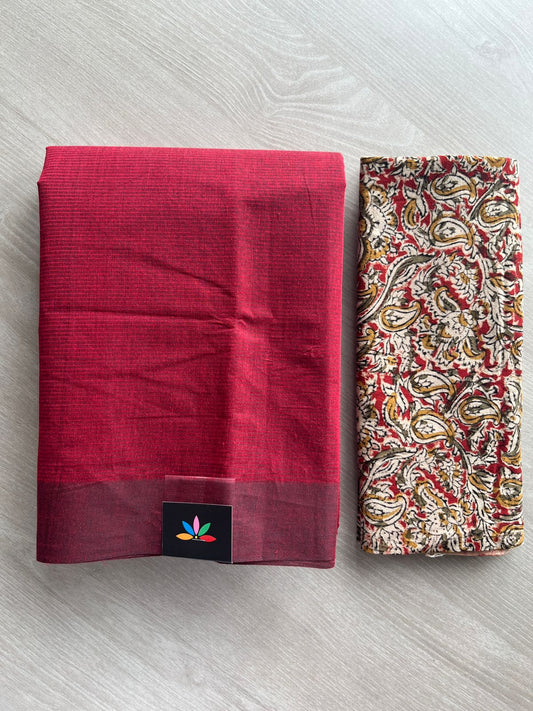 Plain Mangalagiri Cotton Saree with Printed Cotton Blouse - 32317_32318