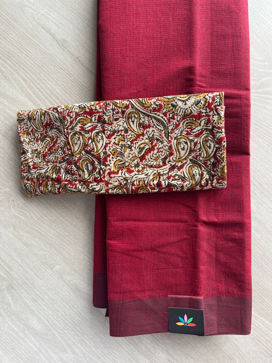 Plain Mangalagiri Cotton Saree with Printed Cotton Blouse - 32317_32318