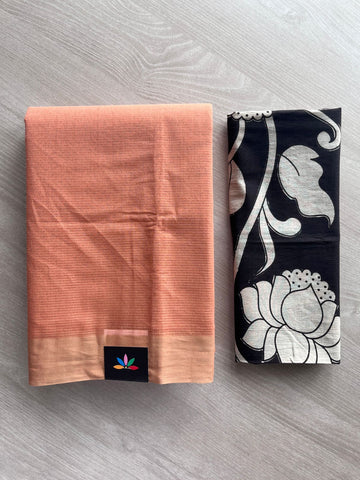 Plain Mangalagiri Cotton Saree with Printed Cotton Blouse - 32325_32326