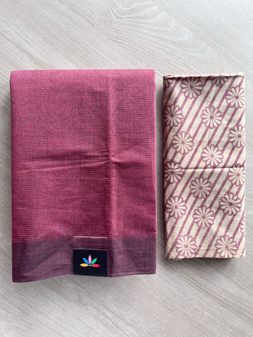 Plain Mangalagiri Cotton Saree with Printed Cotton Blouse - 32329_32330