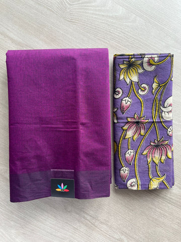 Plain Mangalagiri Cotton Saree with Printed Cotton Blouse - 32331_32332