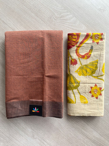 Plain Mangalagiri Cotton Saree with Printed Cotton Blouse - 32333