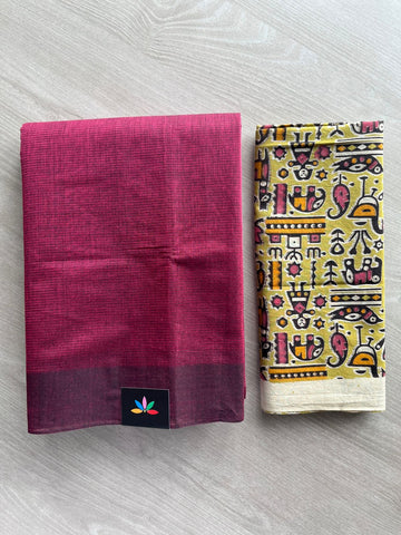 Plain Mangalagiri Cotton Saree with Printed Cotton Blouse - 32334