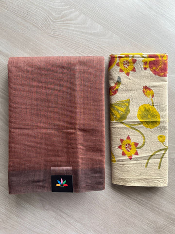 Plain Mangalagiri Cotton Saree with Printed Cotton Blouse - 32335