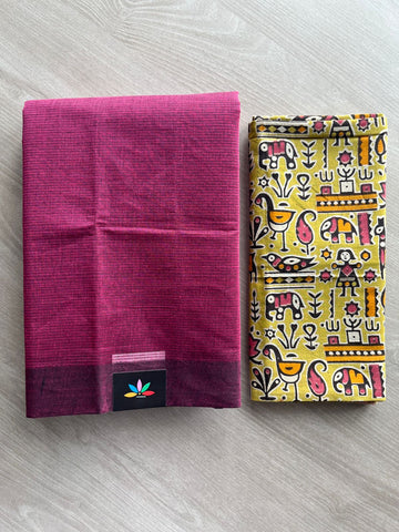 Plain Mangalagiri Cotton Saree with Printed Cotton Blouse - 32336