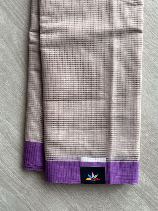 Almond Beige Missing Checks Mangalagiri Cotton Saree - 35442