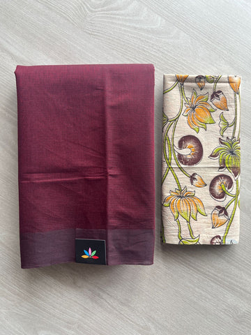 Plain Mangalagiri Cotton Saree with Printed Cotton Blouse - 35447