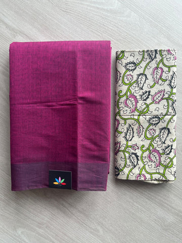 Plain Mangalagiri Cotton Saree with Printed Cotton Blouse - 35449