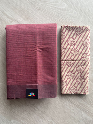 Plain Mangalagiri Cotton Saree with Printed Cotton Blouse - 35450