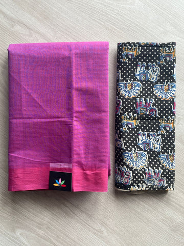 Plain Mangalagiri Cotton Saree with Printed Cotton Blouse - 35451