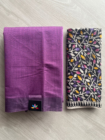 Plain Mangalagiri Cotton Saree with Printed Cotton Blouse - 35452