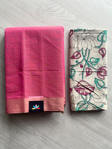 Plain Mangalagiri Cotton Saree with Printed Cotton Blouse - 35453