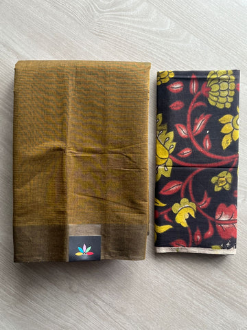 Plain Mangalagiri Cotton Saree with Printed Cotton Blouse - 35454