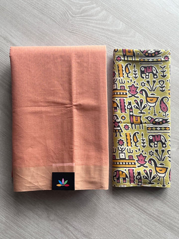 Plain Mangalagiri Cotton Saree with Printed Cotton Blouse - 35455