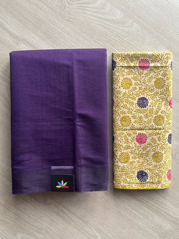 Plain Mangalagiri Cotton Saree with Printed Cotton Blouse - 35456