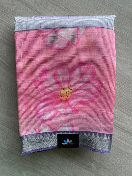 Purplish Grey Digital Printed Mangalagiri Silk Cotton Saree - 35412