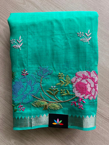 Embroidered Handloom Mangalagiri Silk Cotton Saree - 35414