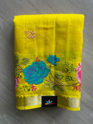 Embroidered Handloom Mangalagiri Silk Cotton Saree - 35415