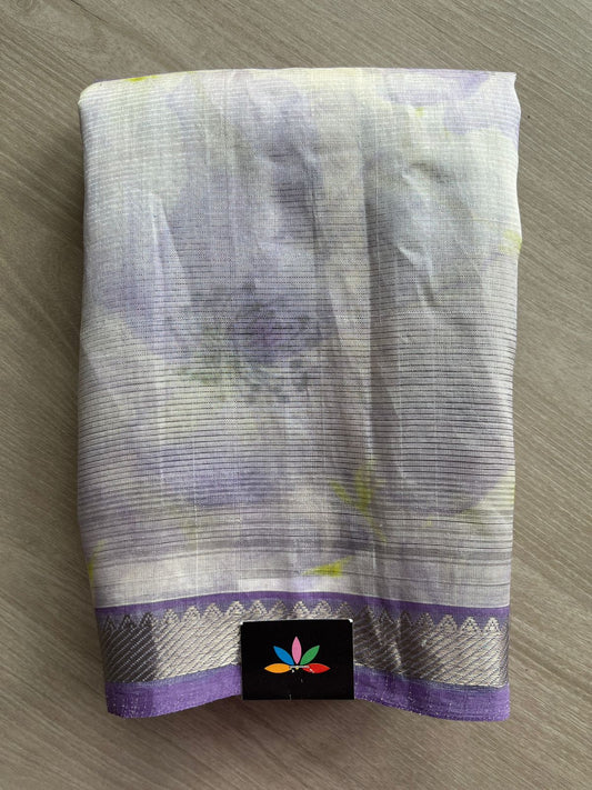Zari Checks Mangalagiri Silk Cotton Saree with Digital Printed Border and Blouse-23484