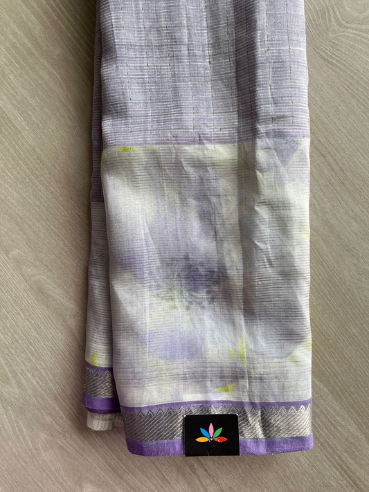 Zari Checks Mangalagiri Silk Cotton Saree with Digital Printed Border and Blouse-23484