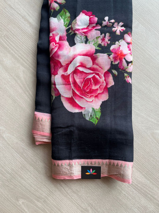 Small Border Digital Printed Mangalagiri Silk Cotton Saree -23515