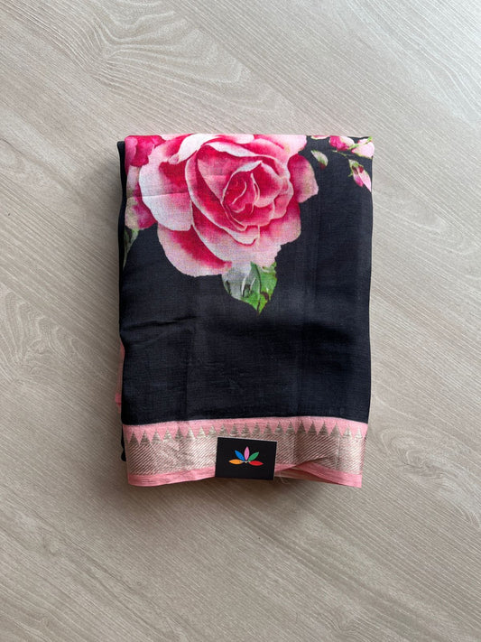 Small Border Digital Printed Mangalagiri Silk Cotton Saree -23515