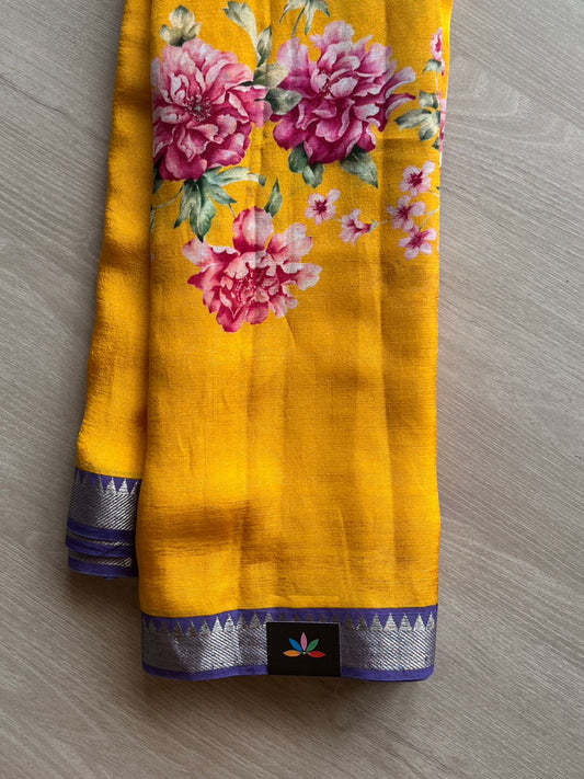 Small Border Digital Printed Mangalagiri Silk Cotton Saree -23517