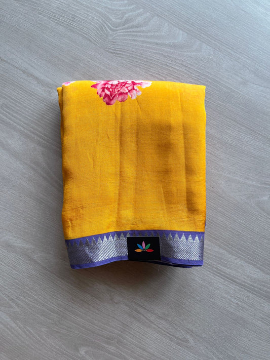 Small Border Digital Printed Mangalagiri Silk Cotton Saree -23517