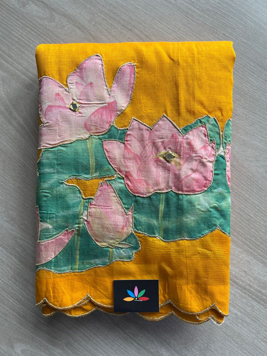 Applique Work Handloom Mangalagiri Silk Cotton Saree -27007