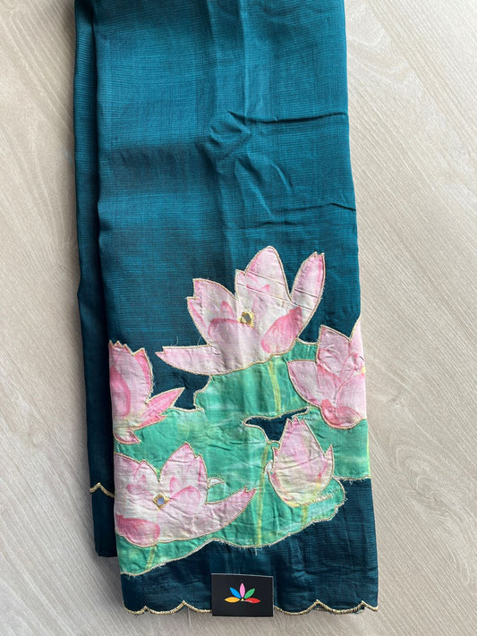 Applique Work Handloom Mangalagiri Silk Cotton Saree -27008