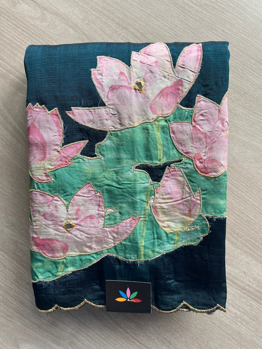 Applique Work Handloom Mangalagiri Silk Cotton Saree -27008