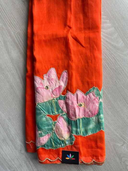 Applique Work Handloom Mangalagiri Silk Cotton Saree -27009