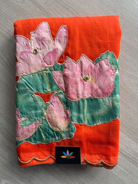 Applique Work Handloom Mangalagiri Silk Cotton Saree -27009