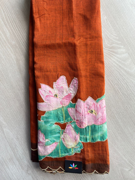 Applique Work Handloom Mangalagiri Silk Cotton Saree -27010