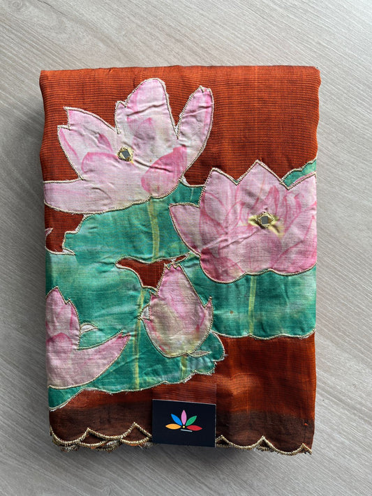 Applique Work Handloom Mangalagiri Silk Cotton Saree -27010