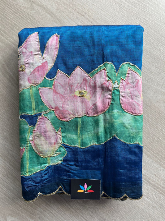 Applique Work Handloom Mangalagiri Silk Cotton Saree -27011