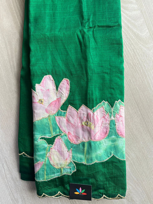 Applique Work Handloom Mangalagiri Silk Cotton Saree -27012